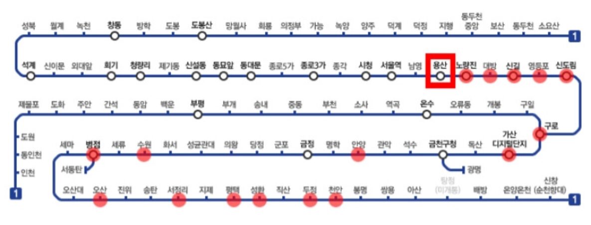 1호선 급행 정차역 노선도, 급행열차 정거장 첫차 막차 시간표 - yoonfree